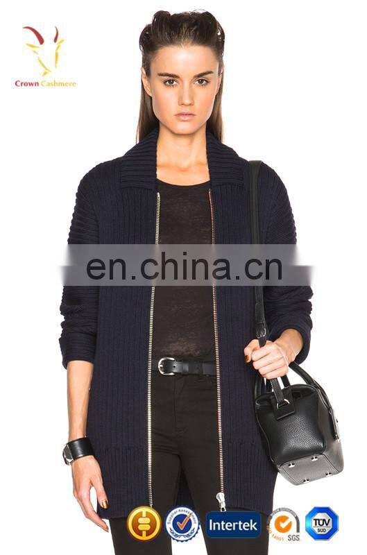 Zipper Placket Long Open Knit Cardigan Coat