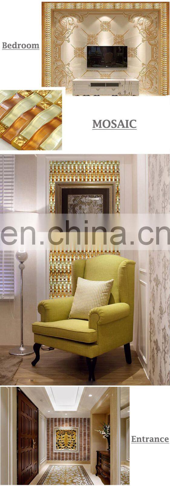 Ripple series gold 3d waves backsplash glass wall mosaic tile