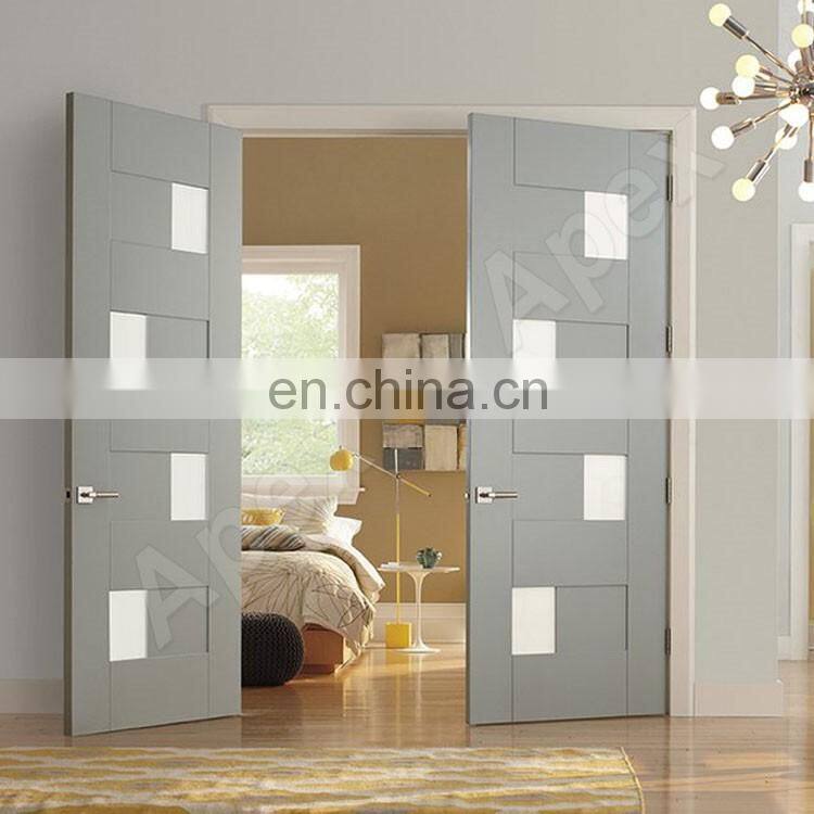 Modern Design Oak solid wood aluminum entry door /exterior door with frosted glass