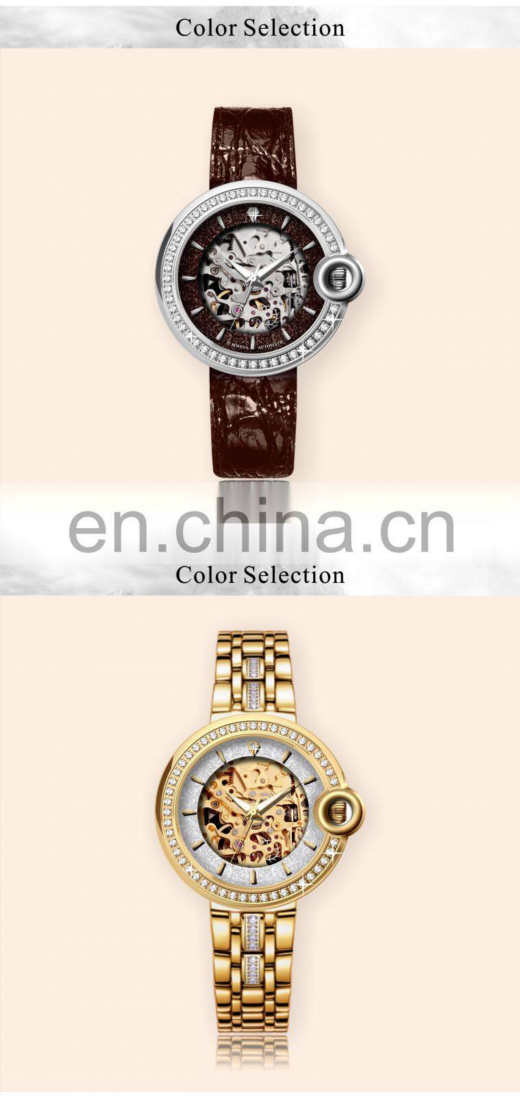 Customized Luxury Brands Watch Gold Mechanical Movement Ladies Wrist New Watch