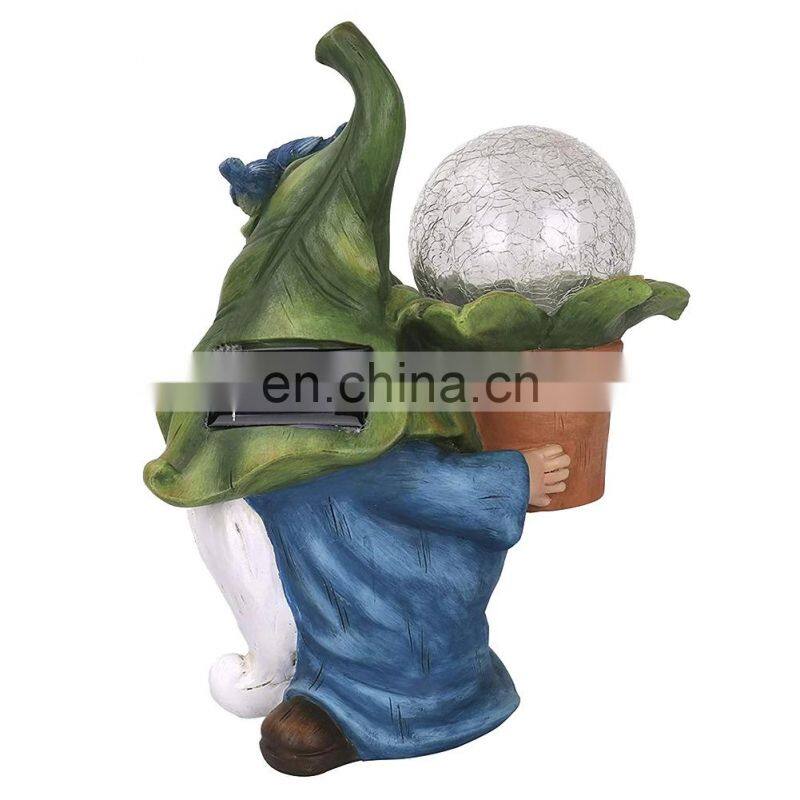 Garden Figurine Dwarf Statue Solar Powered Light Gnome Ornament Resin Waterproof Figurine Outdoor Yard Lawn Decoration