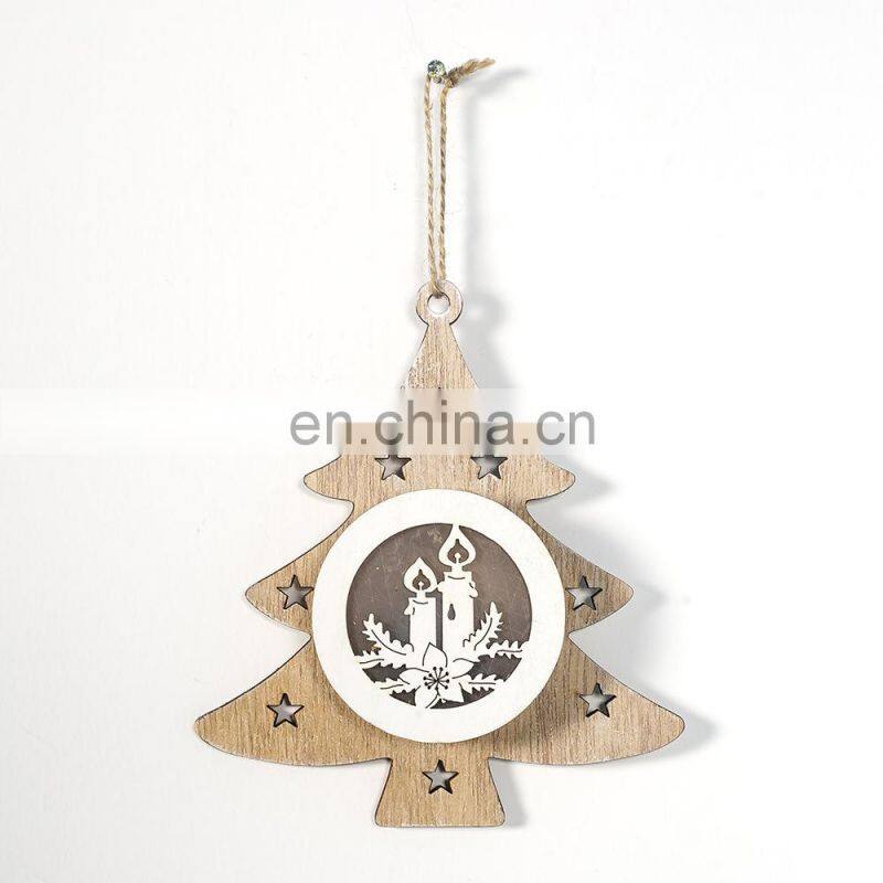 LED light Christmas Tree Star bell Wooden Pendants Ornaments Xmas Wood Crafts Kids Gift for Home Christmas Party Decorations