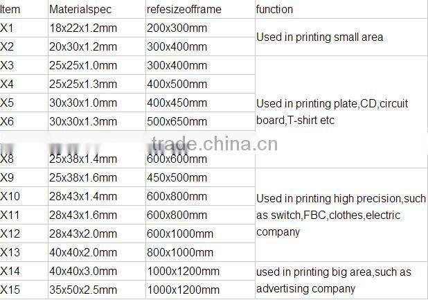 Factory price aluminum screen printing frames and silkscreen aluminum frame in printing