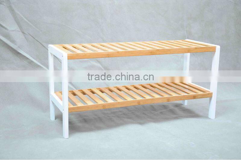 2 Tier Bamboo Shoes Rack With White Frame