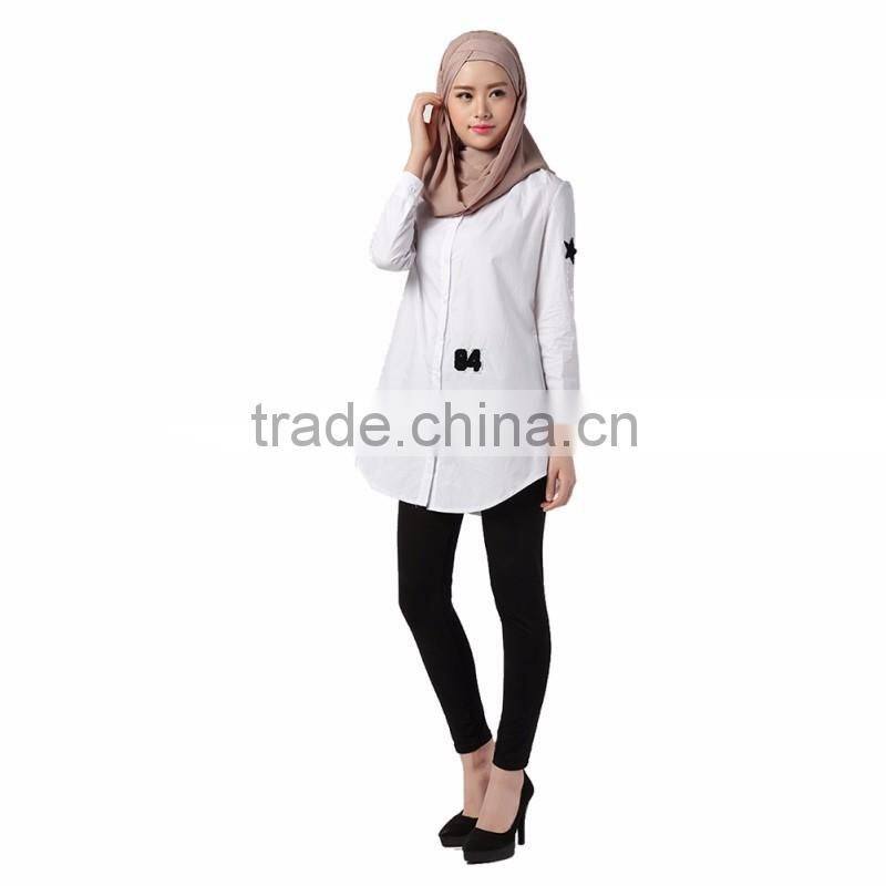 Women Summer White Shirt Muslim Long Shirts Turkish Islamic Arab Kaftan Muslim Shirt High Quality B043