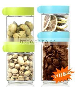 Stackable storage cans made of glass and silicone