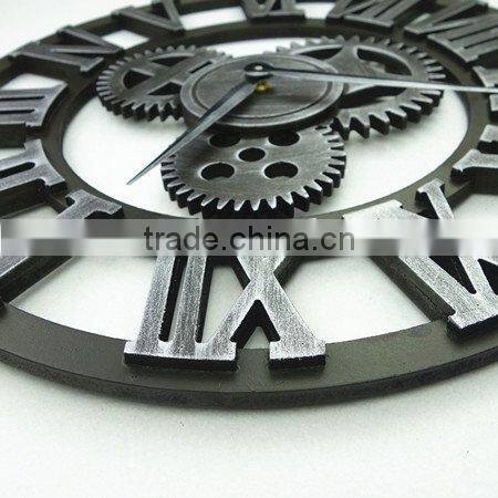 Handmade Oversized 3d Retro Rustic Decorative Luxury Art Big Gear Wooden Vintage Large Wall Clock on the Wall for Gift