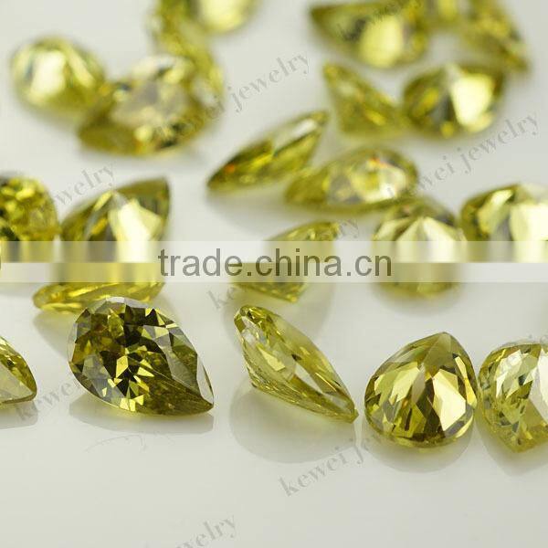 4*6 pear shape olive yellow cz stone designed for fashion jewelry