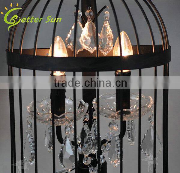 Rural Style Archaize Color 2 Lights Wrought Iron Cage Crystal Wall Lamp