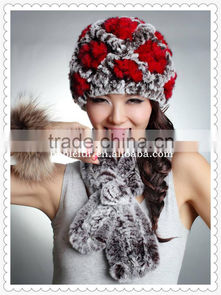 2015 New russian style knitted floral rabbit fur hat