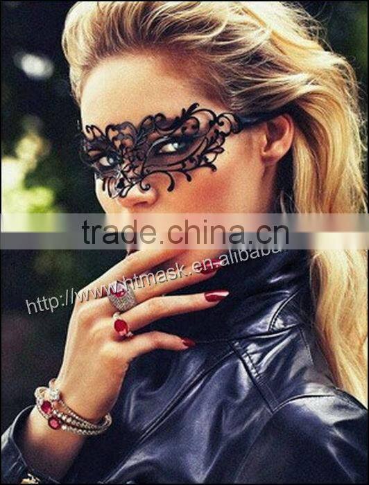 Mysterious Black Venetian Style Metal Laser Cut Masquerade Mask w/ Rhinestones Featured on "Vampire Diaries"
