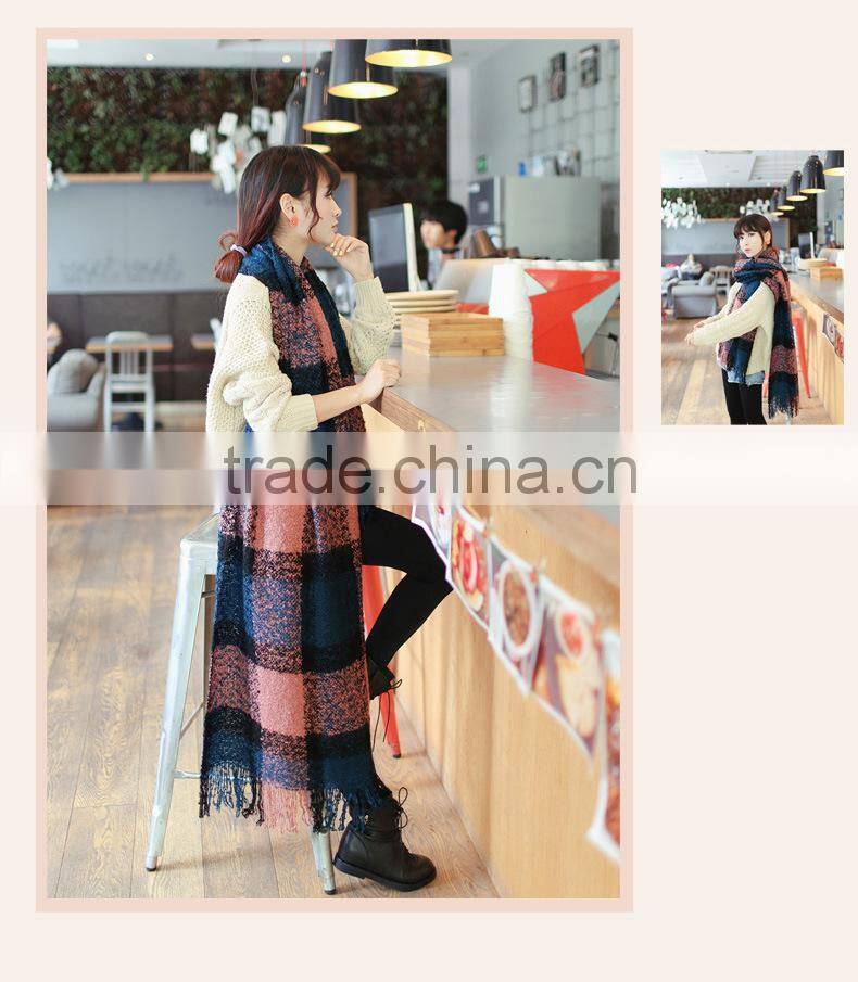 Wholesale New Winter Lady Fashion Tassel Loop Yarn Plaid Blanket Scarf