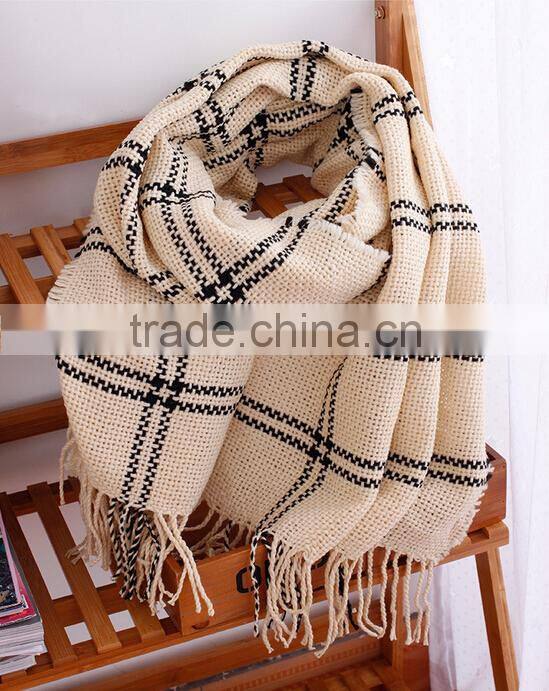 New Model Autumn Winter long Tassel Fringe Checked Plaid Blanket Shawl