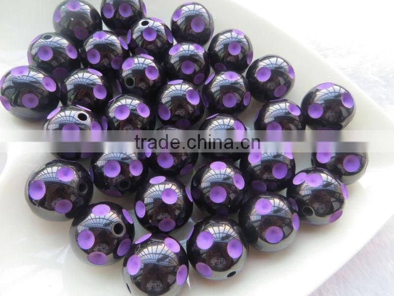 Fashion Large Big Size Polka Dot Beads, 20MM Round Acrylic Resin Dip Dot Beads, Black Halloween Rec dot Resin Beads for Jewelry