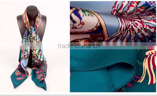110*110cm women's digital printed crepe satin large square silk scarf ,fashionable hijab scarf
