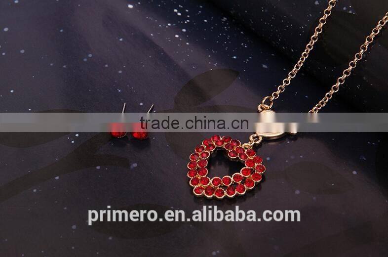 New arrival high quality red crystal stone love heart ladies stud earrings / necklaces jewelry sets