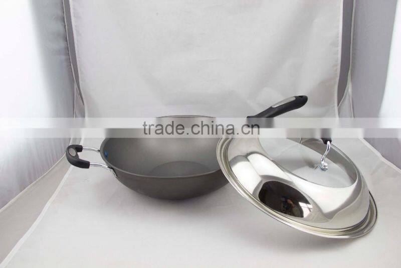 Wholesale Aluminum forged/pressed non-stick wok pan with stainless steel lid