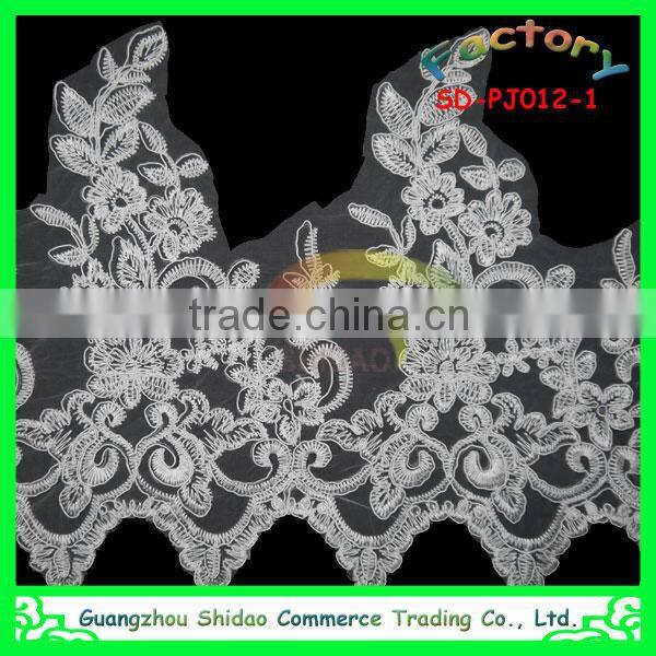 custom eco-friendly cord beaded white bridal embroidered tulle lace fabric PJ025