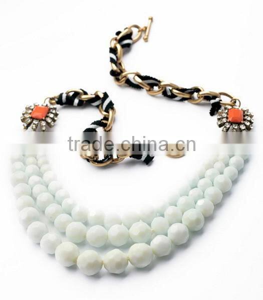 Triple strand white bead necklaces summer jewelry