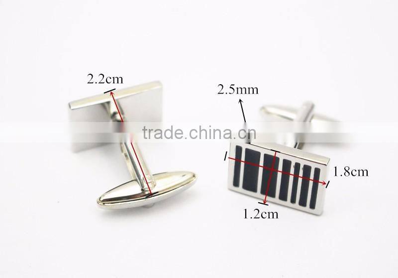 Silver Plated Copper Rectangle Black Enamel Cuff Links