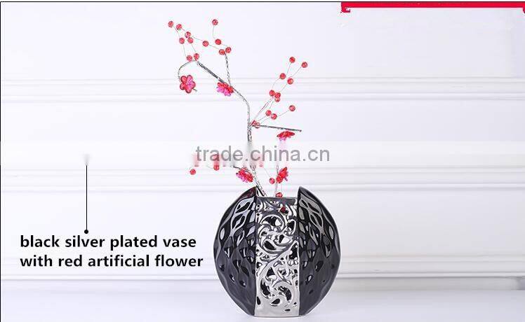 Home decor interior decorating ceramic vase electroplated with crystal flower