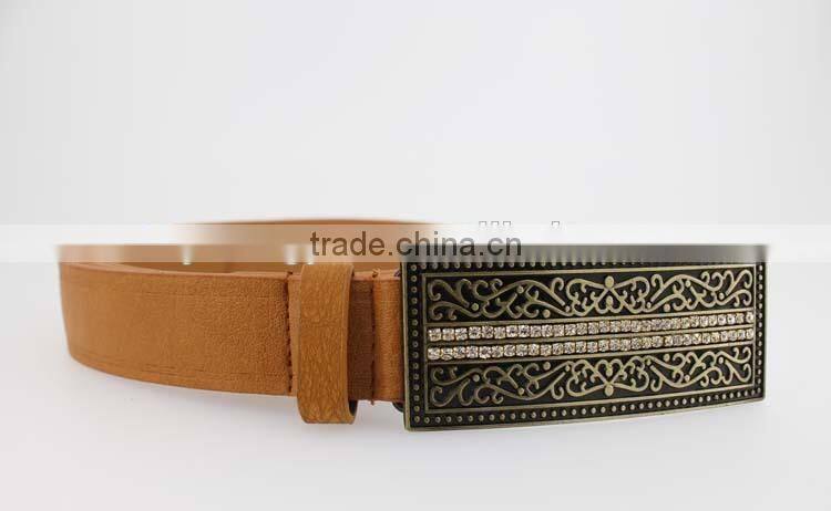 2015 Vintage Style women's fashoion brand PU belt with shiny rhinestone BIG buckle