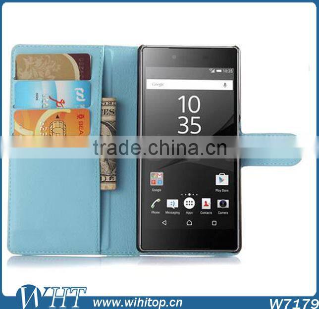 New Arrival Litchi Leather Wallet Flip Stand Pouch Cover Case for Sony Xperia Z5