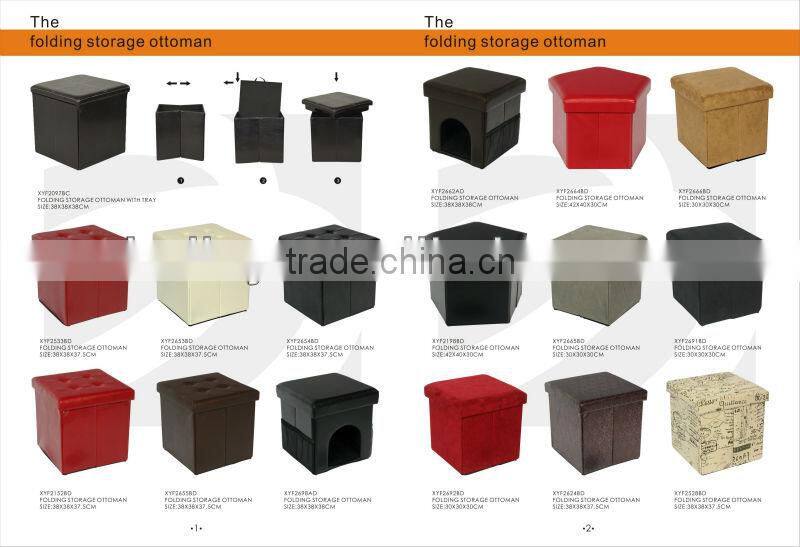 Fabric Storage Round Ottoman Pouf With Tray