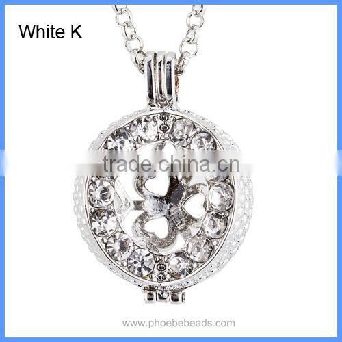 Newest Fashion Jewelry Women's Openable Rhinestones Pave Metal Cage Chime Box Sound Ball Pendant Pregnancy Necklaces HBAC-M047
