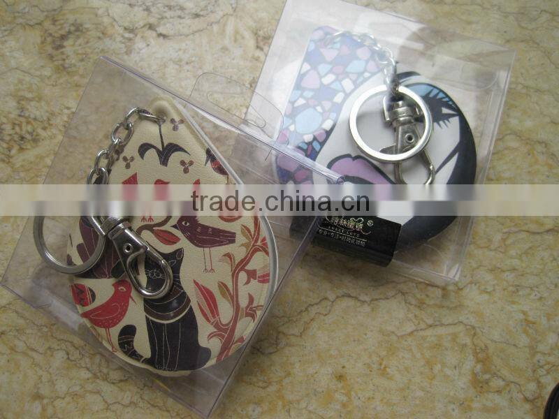 2015 newly leather compact mirror with keychain for wholesale,ME302