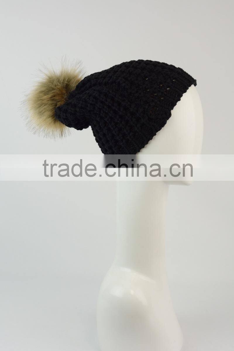 Textured beanie with pom pom Knit beanie