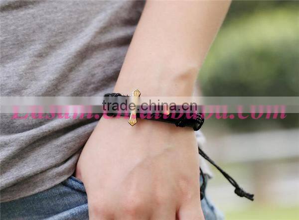 Black/brown cross with scripture leather bracelet,leather bracelet with cross