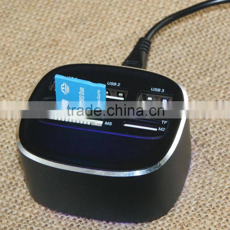 Square Shape All In One SD TF MS M2 Card Reader With Hub