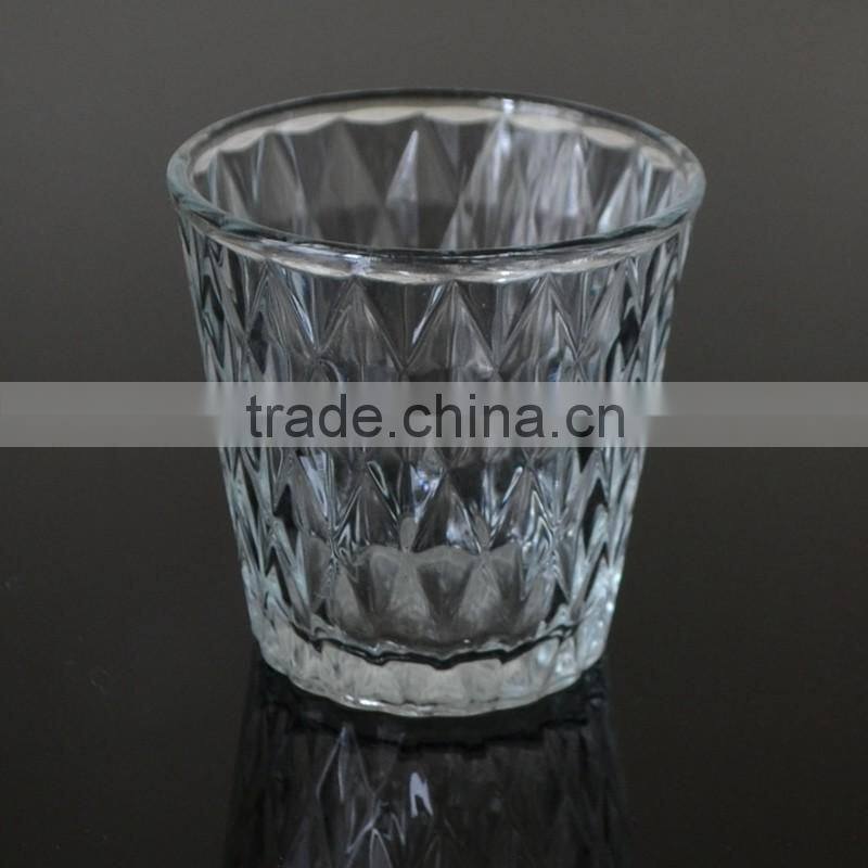Round Shape Votive Candle Holder Clear Candle Glass with Embossed Pattern