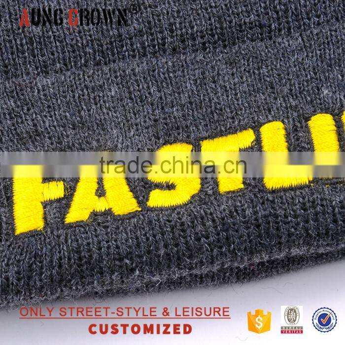 Fashion Dark Gray Custom Acylic Beanie Hat Knitted Hat