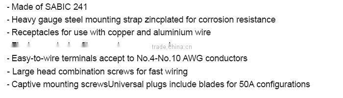 50AMP 125/250V 3-Pole 4 Wire Grounding power device range& dryer receptacle