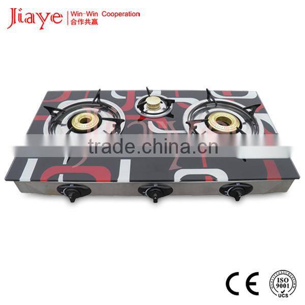 color printed glass top high quality big burner gas stove JY-TG3016