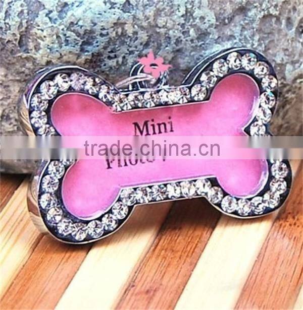 32x20mm pet tags Rhinestone Bone-shaped Necklace Pendant Charm Pet Dog Cat ID Tag