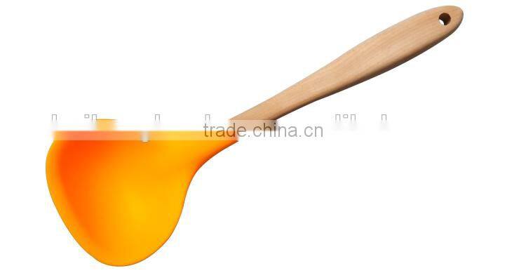 F01-6 silicone cooking soup ladle with wooden handle