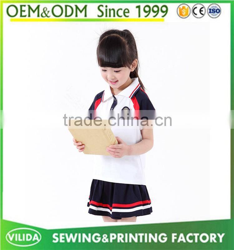High quality kindergarten uniform new designs primary school uniform polo shirt and shorts or skirt