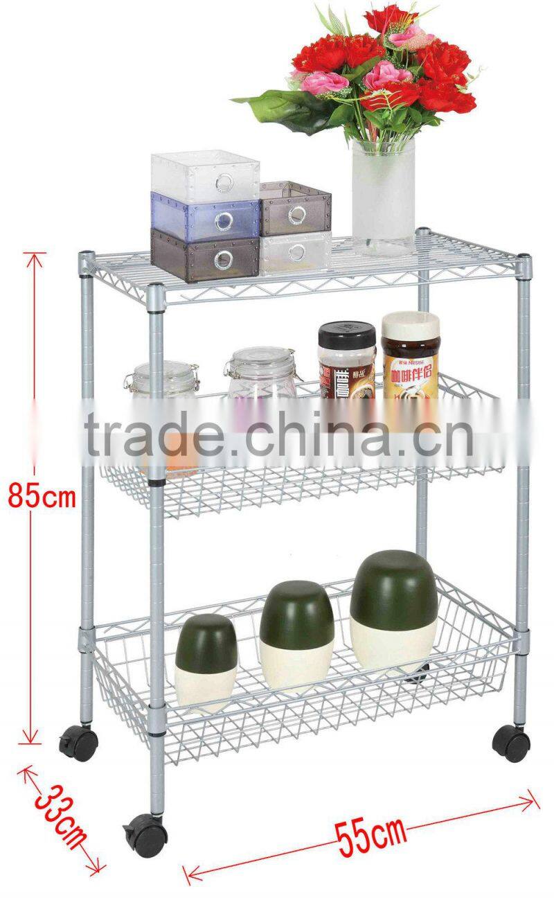 RH-HZM35-06014 movable three layers metal wire shelf Wire shelving rack 550*330*850mm commodity shelf wire mesh cart