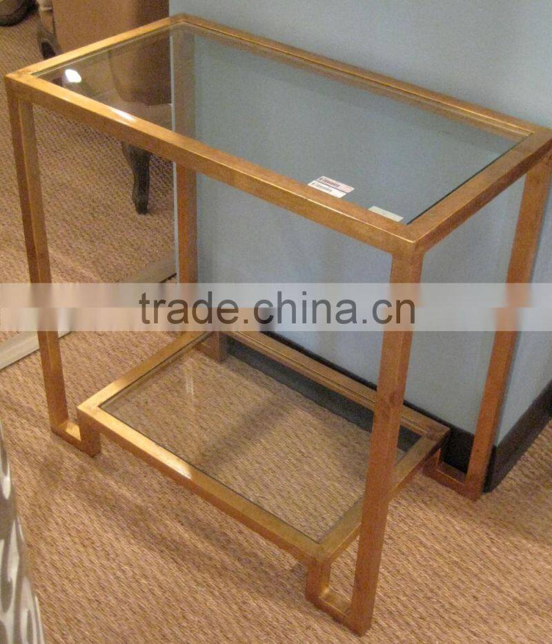 Modern home furniture tempered glass side table with gold stainless steel base