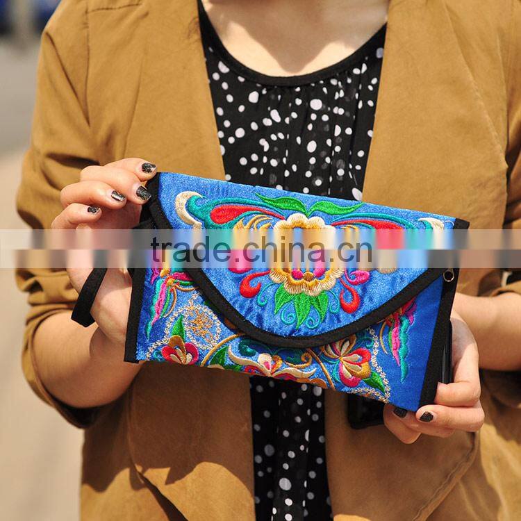 2014 Latest designer embroidery flower bags women wallets &purse clutch bags