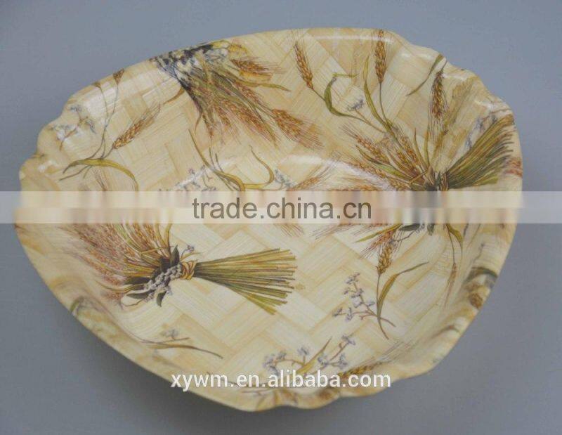 Retail No Normal Anomaly Triangle Color Painting Picture Handmade Bamboo Woven Wooden Salad Bowl Kitchen Tools