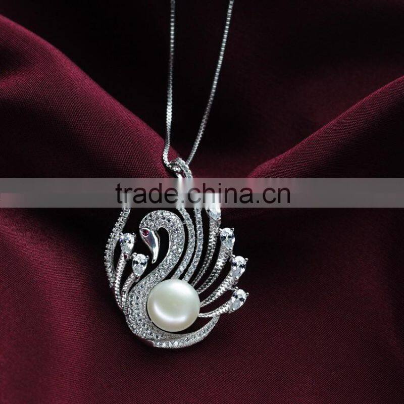 10-11mm elegant beautiful swan shaped real freshwater pearl pendant with silver