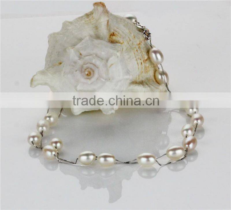 8mm AAA drop 36 inches natural silver long chain pearl necklace, fashion pearl necklace