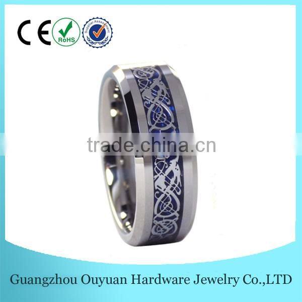 8MM Blue Tungsten Carbide Ring, Tungsten Carbide Ring with Blue Carbon Fiber, New Fashion Celtic Tungsten Carbide Ring