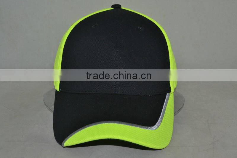 Guangzhou hat factory professional custom 100% polyester black/green stitching baseball cap