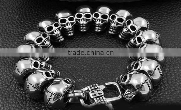 Novelty gift gothic punk skull head chain link bracelet