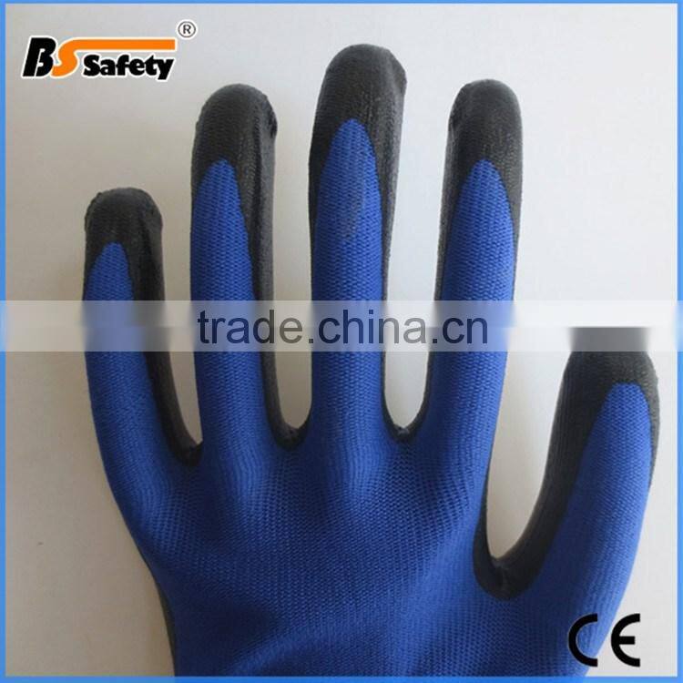 BSSAFETY Palm nitrile coated working gloves with blue polyester liner